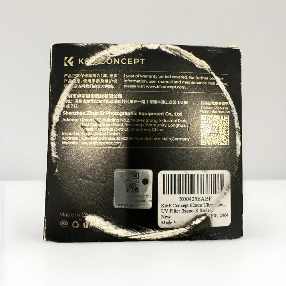K&F Concept UV Camera Lens Filter HD 62MM Nano‎ X Read